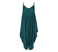 WICKEDFASHIONS123 Women’s Plain Lagenlook Baggy Sleeveless Cami Strappy Plus Size Summer Beach V-Neck Ladies Jumpsuit Dress Teal 24-26