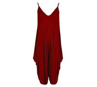 WICKEDFASHIONS123 Women’s Plain Lagenlook Baggy Sleeveless Cami Strappy Plus Size Summer Beach V-Neck Ladies Jumpsuit Dress Wine 20-22