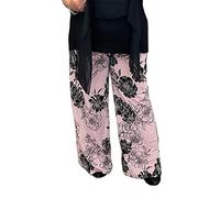 WICKEDFASHIONS123 Women’s Printed Flared Palazzo Ladies Summer Wide Leg Baggy Flared Pants Elasticated Stretch Plus Size Fancy Party Wear Palazzo Pink with Black Floral 28-30