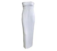 WICKEDFASHIONS123 Womens Bandeau Boobtube Sheering Maxi Dress Ladies Gather Strapless Long Dress Sleeveless Maxi Summer Beach Maxi Dress Fancy Party Dress White