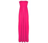 WICKEDFASHIONS123 Womens Bandeau Boobtube Sheering Maxi Dress Ladies Gather Strapless Long Dress Sleeveless Maxi Summer Beach Maxi Dress Fancy Party Dress Neon Pink