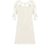 WICKEDFASHIONS123 Women's 3/4 Sleeve Floral Lace Lined Midi Dress Ladies Round Neck Wedding Ceremony Lace Lined Knee Length Plus Size Dresses (Cream, UK 14)