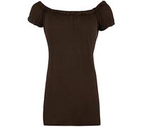 WICKEDFASHIONS123 Women's Off Shoulder Gathered Front T-Shirt Plus Size Gypsy Top Ladies Cap Sleeve Boho Ruched Party Neckline Elasticated Lightweight Stretch Vest Top Dark Brown UK 22-24