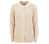 WICKEDFASHIONS123 Womens Chunky Knitted 7 Button Cardigan Ladies Loose and Stretchy Long Sleeve Waffle Marl Effect Pocket Crew Neck Sweater Stone/UK 18