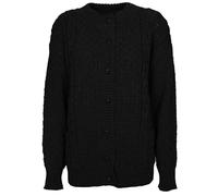 WICKEDFASHIONS123 Womens Chunky Knitted 7 Button Cardigan Ladies Loose and Stretchy Long Sleeve Waffle Marl Effect Pocket Crew Neck Sweater Black/UK 18