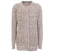 WICKEDFASHIONS123 Womens Chunky Knitted 7 Button Cardigan Ladies Loose and Stretchy Long Sleeve Waffle Marl Effect Pocket Crew Neck Sweater Marl Stone/UK 20
