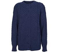 WICKEDFASHIONS123 Womens Chunky Knitted 7 Button Cardigan Ladies Loose and Stretchy Long Sleeve Waffle Marl Effect Pocket Crew Neck Sweater Navy/UK 18