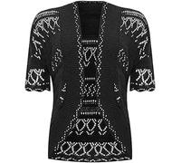 WICKEDFASHIONS123 New Ladies Plus Size Knitted Crochet Bolero Shrugs Womens Short Sleeves Cardigan Tops Open Front Knitted Plain Shrug Casual Cardigan UK8-28 Black