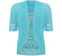 WICKEDFASHIONS123 Womens Crochet Knitted Bolero Shrug Ladies Short Sleeve Open Front Lightweight Plain Knitted Cropped Bolero Shrug Casual Wear Fancy Party Knit Wear Cardigan Plus Size 8-28 Aqua