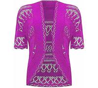 WICKEDFASHIONS123 New Ladies Plus Size Knitted Crochet Bolero Shrugs Womens Short Sleeves Cardigan Tops Open Front Knitted Plain Shrug Casual Cardigan UK8-28 Purple