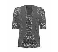WICKEDFASHIONS123 New Ladies Plus Size Knitted Crochet Bolero Shrugs Womens Short Sleeves Cardigan Tops Open Front Knitted Plain Shrug Casual Cardigan UK8-28 Charcoal