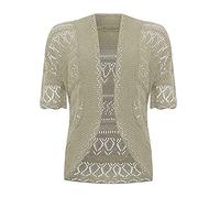 WICKEDFASHIONS123 New Ladies Plus Size Knitted Crochet Bolero Shrugs Womens Short Sleeves Cardigan Tops Open Front Knitted Plain Shrug Casual Cardigan UK8-28 Mocha