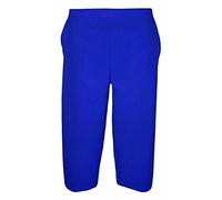 WICKEDFASHIONS123 Women's Elasticized Waistband Three-Quarter Plain Pants Casual Capri Cropped Full Length Trouser Pants Royal Blue 14