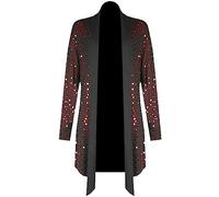 WICKEDFASHIONS123 Women's Glittery Party Sequins Sweater Open Front Plus Size Waterfall Cardigan Ladies Long Sleeve Lightweight Sparkling Sequin Fashion Wear Sweater (Black with Red, UK 16)