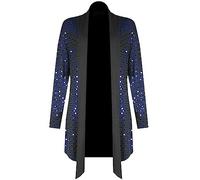 WICKEDFASHIONS123 Women's Glittery Party Sequins Sweater Open Front Plus Size Waterfall Cardigan Ladies Long Sleeve Lightweight Sparkling Sequin Fashion Wear Sweater (Black with Blue, UK 20)