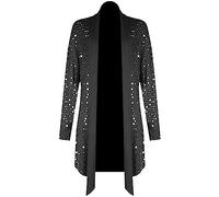 WICKEDFASHIONS123 Women's Glittery Party Sequins Sweater Open Front Plus Size Waterfall Cardigan Ladies Long Sleeve Lightweight Sparkling Sequin Fashion Wear Sweater (Black with Silver, UK 20)