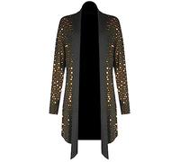 WICKEDFASHIONS123 Women's Glittery Party Sequins Sweater Open Front Plus Size Waterfall Cardigan Ladies Long Sleeve Lightweight Sparkling Sequin Fashion Wear Sweater (Black with Gold, UK 20)