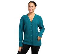 WICKEDFASHIONS123 Womens Long Sleeve Chunky Cable Knitted Cardigan 5 Button Front Sweater 2 Pockets Casual Winter Warm Jumper Soft Knitwear Cozy Stylish Layering Top UK Sizes Jade Green