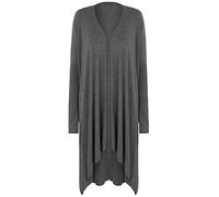 WICKEDFASHIONS123 Women's Open Front Long Sleeve Hanky Hem Top Casual Wear Waterfall Cardigan Ladies Long Sleeve Lightweight Outerwear Party Wear Plus Size Long Sweater Top Dark Grey UK 28-30
