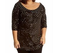 WICKEDFASHIONS123 Women’s Plus Size Tunic Sparkly Sequin Ladies Top ¾ Sleeves Glittered Fancy Scoop Neck Party Wear Shirt Foil Glitter Dot Dress Gold UK Size 26-28