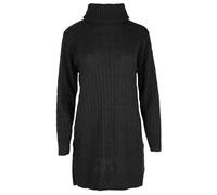 WICKEDFASHIONS123 Womens Polo Neck Cable Knitted Dress Ladies Winter Wear Long Sleeve Chunky Knit Midi Evening Dress Long Sleeve Polo Roll Neck Stretch Jumper Dress (Black UK 16-18)