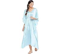 WICKEDFASHIONS123 Womens Silk Long Maxi Plain Nightwear Dress Ladies Kimono Sleeve Long Nightdress Silk Satin Kaftan with Drawstring Night Maxi Caftan Plus Sizes UK 8 To 22 Mint
