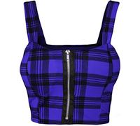 WICKEDFASHIONS123 Women's Sleeveless Square Neckline Front Printed Boob Tube Strap Padded Casual Bralet Crop Top Blue Tartan 12-14