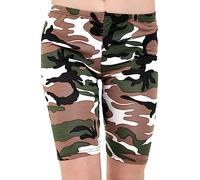WICKEDFASHIONS123 Women's Stretch Fit Printed Cycling Soft Shorts Casual Short Pants Ladies Slim Fit Printed Gym Sports Elasticated Waist Lightweight Cotton Shorts (Green Camouflage, 12-14)