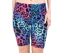WICKEDFASHIONS123 Women's Stretch Fit Printed Cycling Soft Shorts Casual Short Pants Ladies Slim Fit Printed Gym Sports Elasticated Waist Lightweight Cotton Shorts (Multi Colour Leopard, 12-14)