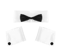 WickedFun 3 Pcs Stripper Set for Men - White Collar with Black Bow Tie And 2 Cuffs With Black Buttons For Men Stag Do Party Play Boy Fun Magic Butler Waiter Costume Fancy Dress Party Accessories