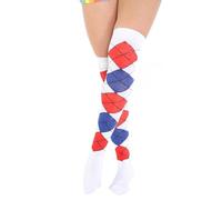 WickedFun® 6 Pcs Women's Super Villain Costume - Ladies Halyquin Fancy Dress Outfit for Halloween Cosplay Dress Up (Socks, One Size)