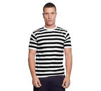 WickedFun Active Star® Men Women RED Blue Black & White Striped Stripe T-Shirt Short Sleeve Crew Neck TOP TEES (Black White, Large)