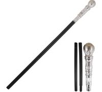 WickedFun® Adult 3 Pieces Golden Pimp Stick, 90s 70s Hip Hop Halloween Fancy Dress Fashion Costume Accessory Gangster Silver Colour Top Cane Unisex Mens Womens Adult One Size