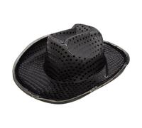 WickedFun Adult Black Sequin Cowboy Hat, Wide Brim Casual Wild West Western Sheriff Cowgirl Fancy Dress Costume Accessories For Parties, Rodeos, Country Concerts UK One Size Fits All