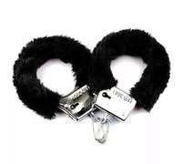 Wickedfun® Adult Fluffy Fur Handcuffs with Keys Set, Furry Soft Hen Night Fancy Dress Up Roleplay Accessories for Stag Do, Police Cosplay Costume Props Party Toys Supplies for Couples, (Black)