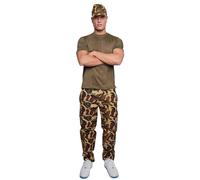 WickedFun® ADULT MEN CAMOUFLAGE COMPLETE OUTFIT T-SHIRT TROUSER HAT ARMY FANCY DRESS SET (3 Pcs Set, Small)