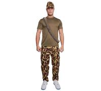 WickedFun® ADULT MEN CAMOUFLAGE COMPLETE OUTFIT T-SHIRT TROUSER HAT ARMY FANCY DRESS SET (UK, Alpha, S, Regular, Regular, Trouser)