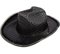 WickedFun Adult Sequin Cowboy Hat, Wide Brim Casual Wild West Western Sheriff Cowgirl Fancy Dress Costume Accessories For Parties, Rodeos, Country Concerts UK One Size Fits All, (Black)
