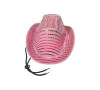 WickedFun Adult Sequin Cowboy Hat, Wide Brim Casual Wild West Western Sheriff Cowgirl Fancy Dress Costume Accessories For Parties, Rodeos, Country Concerts UK One Size Fits All, (Pink)