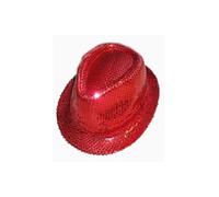 WickedFun® Adult Trilby Sequin Fedora Hat, 1920's Gangster Shiny Disco Dance Show Hiphop Hats Fancy Dress Accessory For Hen Party Night Jazz Rapper UK One Size Fits All, Red Sequin Trilby Hat