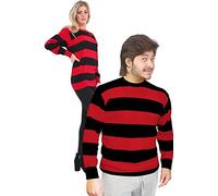 WickedFun® Adult Unisex Stripe Knitted Jumper - Men's Women's Long Sleeve Pullover Sweatshirt Top for Halloween Sizes S-XXL (Red & Black, Medium)