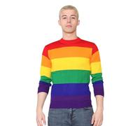 WickedFun® Adult Unisex Stripe Knitted Jumper - Men's Women's Long Sleeve Pullover Sweatshirt Top for Halloween Sizes S-XXL (Rainbow, Small)