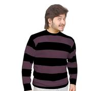 WickedFun® Adult Unisex Stripe Knitted Jumper - Men's Women's Long Sleeve Pullover Sweatshirt Top for Halloween Sizes S-XXL (Black & Purple, Medium)