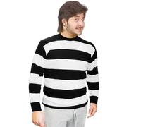 WickedFun® Adult Unisex Stripe Knitted Jumper - Men's Women's Long Sleeve Pullover Sweatshirt Top for Halloween Sizes S-XXL (Black & White, Small)