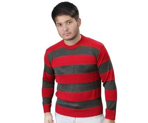 WickedFun® Adult Unisex Stripe Knitted Jumper - Men's Women's Long Sleeve Pullover Sweatshirt Top for Halloween Sizes S-XXL (Red & Dark Grey, Small)