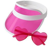 WickedFun Adult Visor Hat & Frameless Sunglasses Set, Ladies Funky Headband Cap Bachelorette Eyewear Heart & Star Shaped Summer Party Favor Love Glasses Sets for Outdoor Beach, Heart Shaped - Pink