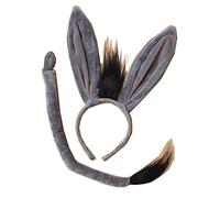 WickedFun® Adults Children's Faux Fur Grey Donkey Ears on Headband & Tail Set Theme World Book Day Fancy Dress Up Accessory (Grey)