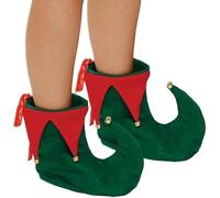 WickedFun® Adults Deluxe Christmas Elf Shoes, Xmas Elves Shoe Covers Novelty Costume Red Green Curly Toe Boots Santa’s Accessories Little Helper For Adult