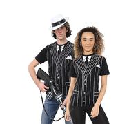 WickedFun® Adults Men's 1920s Mafia Gangster Printed T-Shirt TOP Fancy Dress Costume (Large, Black)
