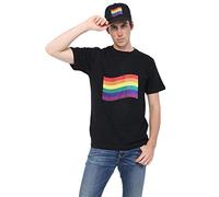 WickedFun® Adults Printed Flag Pride T-Shirt Rainbow T-Shirt Gay Lesbian LGBT Summer Festival (Large)
